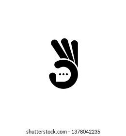 ok finger, vector icon hand flat style with chat bubble talk isolated on white background. Logo template for business concept.