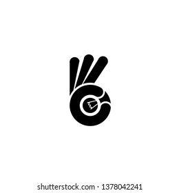 ok finger, vector icon hand flat style with bulb idea isolated on white background. Logo template for business concept.
