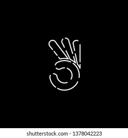 ok finger, vector line icon hand flat style isolated on black background. Logo template for business concept.