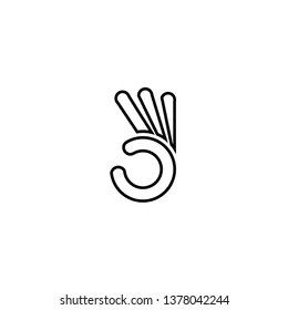 ok finger, vector line icon hand flat style isolated on white background. Logo template for business concept.