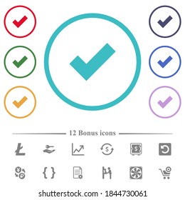 Ok flat color icons in circle shape outlines. 12 bonus icons included.