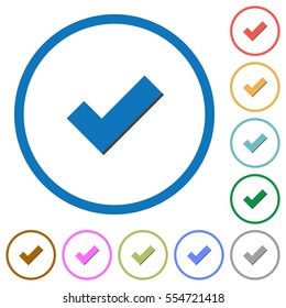Ok flat color vector icons with shadows in round outlines on white background