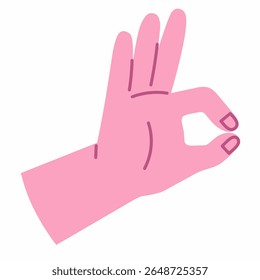 Sinal de mão de gesto OK na cor rosa. Expressa acordo ou aprovação. Estilo liso e bonito.