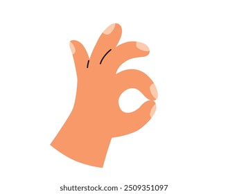 OK gesture. Human hand isolated on white background. Positive sign. Communication concept. Vector flat illustration.