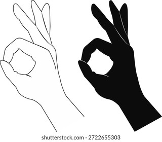 Gesto OK Gesto de mano humana pose contorno aislado
