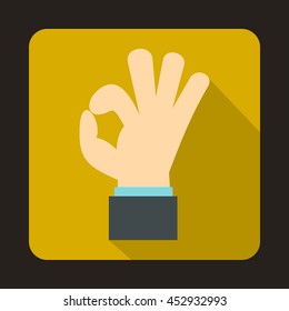 Ok gesture icon in flat style on a yellow background