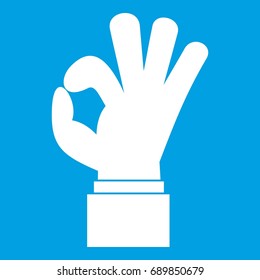 Ok gesture icon white isolated on blue background vector illustration