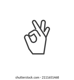 ok gesture line icon. linear style sign for mobile concept and web design. Hand gesture - okay outline vector icon. Victory symbol, logo illustration. Vector graphics