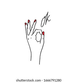Ok gesture modern vector illustration. Hand drawn simple line art style - hand in ok gesture
