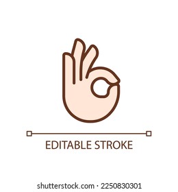 OK gesture pixel perfect RGB color icon. Agreement sign. Approvement symbol. Body language. Isolated vector illustration. Simple filled line drawing. Editable stroke. Arial font used