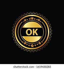 OK gold stamp flat design with black background