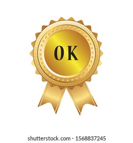 OK gold stamp with white background flat design
