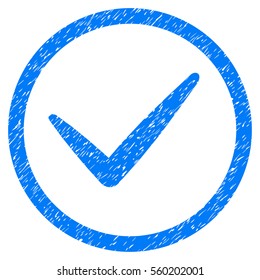 Ok grainy textured icon for overlay watermark stamps. Flat symbol with dirty texture. Dotted vector blue ink rubber seal stamp with grunge design on a white background.