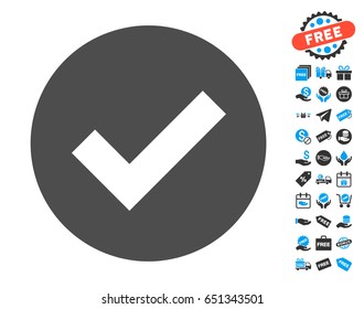 Ok gray icon with free bonus pictograms. Vector illustration style is flat iconic symbols.
