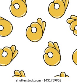Ok hand emoji seamless pattern. Chat emoticon icon background. Okey gesture and sign.