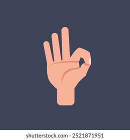 OK hand finger gesture in flat vector design.