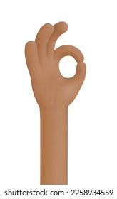 Ok hand gesture. African American hand. All Right, Good, All is Well. Concept of approval, acceptance, consent, good condition. Icon isolated on white background. 3D cartoon vector illustration