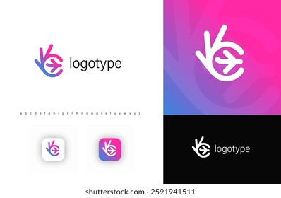 OK hand gesture with airplane symbol inside. Vector logo concept 
