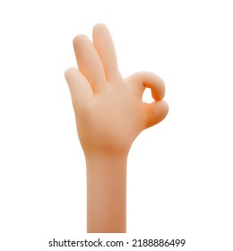 OK Hand Gesture . Hand of Cartoon Character Isolated on White Background. Vector Illustration of 3d Render.