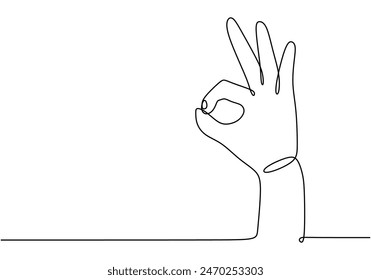 Ok hand gesture continuous line drawing. Greeting with hand concept. Vector illustration minimalist design hand drawn isolated on white background.