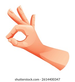 OK hand gesture with fingers forming a circle in cartoon style. Vector illustration