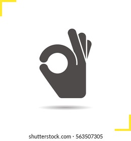 Ok hand gesture icon. Drop shadow silhouette symbol. Negative space. Vector isolated illustration