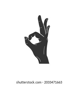 Ok Hand Gesture Icon Silhouette Illustration. Pose Vector Graphic Pictogram Symbol Clip Art. Doodle Sketch Black Sign.