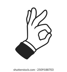 OK Hand Gesture Illustration. Black and white cartoon drawing doodle vector.