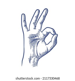 OK hand gesture line art vector illustration, Hands showing OK gesture