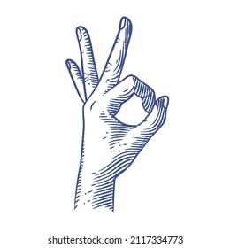 OK hand gesture line art vector illustration, Hands showing OK gesture