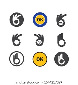 ok hand gesture and sticker  vector illustration design