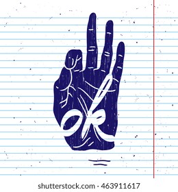 "Ok" hand gesture symbol isolated on notebook paper background