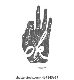 "Ok" hand gesture symbol isolated on white background