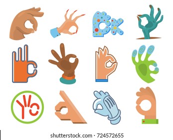 Ok hand human sign okey yes agreement signal vector illustration