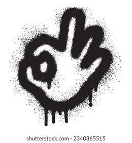 OK hand icon graffiti with black spray paint