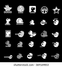 Ok Hand Icons Set - Isolated On Black Background - Vector Illustration, Graphic Design, Editable For Your Design