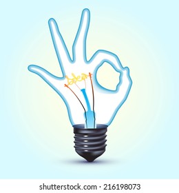 bombilla de luz de la mano de ok