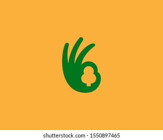 Ok hand logo design modern minimal style illustration. Tree vector icon symbol logo