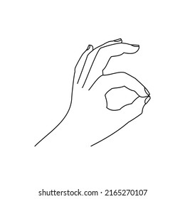 Ok, hand sign, aesthetic hand gesture, line art style, isolated on white background, graphic resources suitable for illustration, poster, and social media needs.
