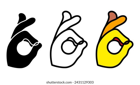 OK Hand Sign, black isolated silhouette