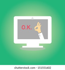 ok hand sign in computer vector cartoon