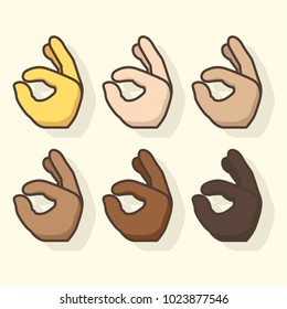Ok hand sign emoji set of various skin tones