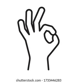 OK hand sign gesture, a linear pattern on a white background. Vector Illustration