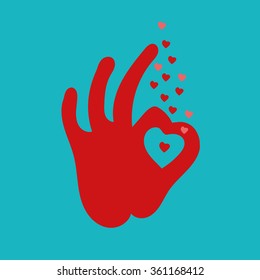 OK hand sign with heart. Template for Valentine day.