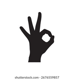 Ok diseño de ilustración plana de Vector de silueta de signo de mano sobre fondo blanco