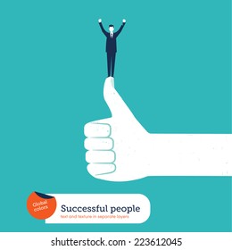 ok hand with successful business man. Vector illustration Eps10 file. Global colors. Text and Texture in separate layers.