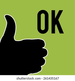 ok hand, thumbs up, over green color background 