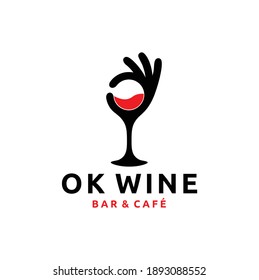 Ok hands with Red Wine, Sommelier. Vector Illustration Isolated on White