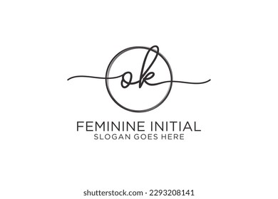 OK handwriting logo with circle template vector logo of initial signature, wedding, fashion, floral and botanical with creative template.