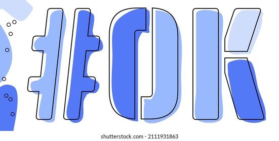 OK Hashtag. Isolate curves doodle letters. Blue colors. Hashtag #OK is abbreviation for the US American Oklahoma for social network, web resources, mobile apps.